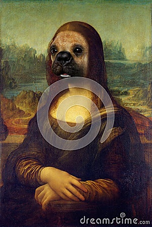 Funny Mona Lisa Dog Face Painting Spoof Stock Photo