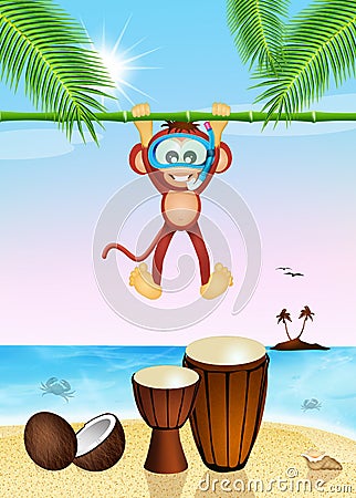 Funny monkey and drums Stock Photo