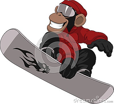Funny Monkey Snowboarder Vector Illustration