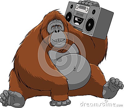 Funny monkey with a tape recorder Vector Illustration