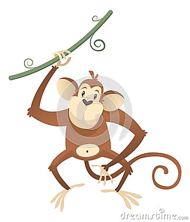 Funny monkey. Wild jungle animal. Tropical forest fauna Vector Illustration