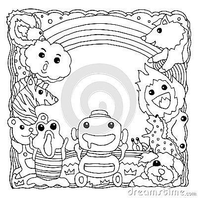 Funny monster animal group hand drawn vector drawing illustration Vector Illustration