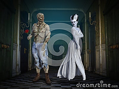 Funny Monster Couple, Love, Frankenstein Stock Photo