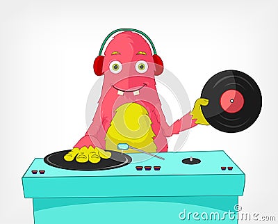 Funny Monster. DJ. Vector Illustration