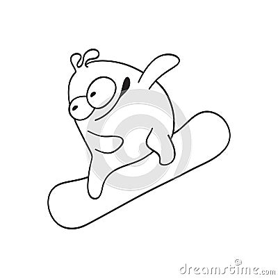 Funny monster snowboarder rides. Vector Illustration