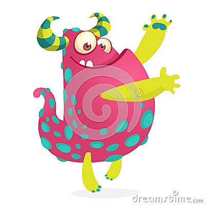 Funny monster waving hands. Halloween character. Vector Illustration