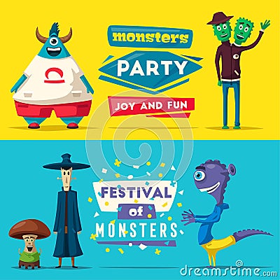 Funny monsters. Cartoon vector illustration. Vector Illustration