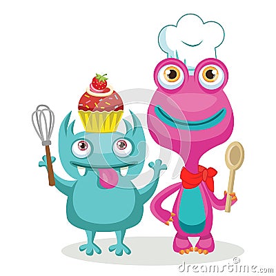 Funny Monsters Chef Character Vector. Animal Chef Cartoon Theme Elements. Vector Illustration