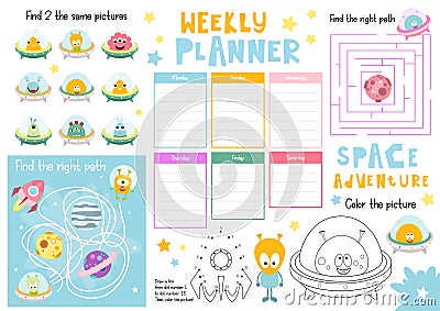 Kids Weekly Planner Template Vector Illustration