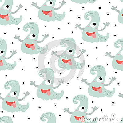 Funny monsters. Lovely seamless pattern for children designs. Sweet smiling creatures in bright colors in vector. Awesome childish Vector Illustration