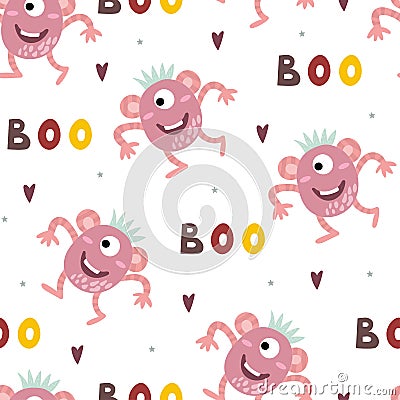 Funny monsters. Lovely seamless pattern for children designs. Sweet smiling creatures in bright colors in vector. Awesome childish Vector Illustration