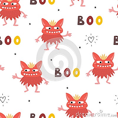 Funny monsters. Lovely seamless pattern for children designs. Sweet smiling creatures in bright colors in vector. Awesome childish Vector Illustration