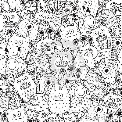 Funny monsters seamless pattern for coloring book Vector Illustration