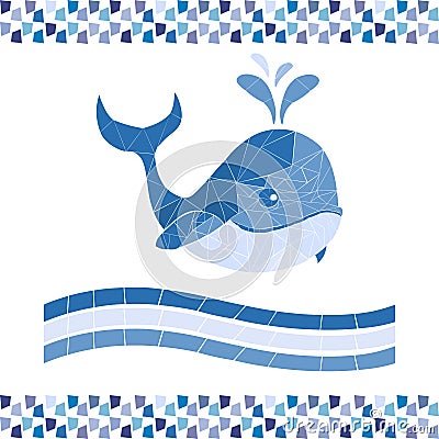 Funny Mosaic Whale. Border for design Vector Illustration