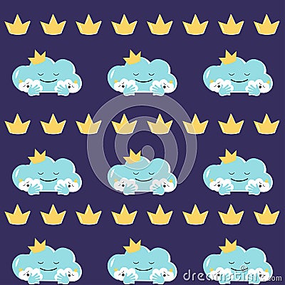 Funny mother cloud with babies. Vector Seamless pattern Vector Illustration