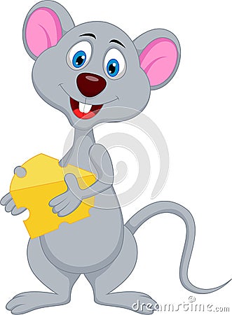 Funny mouse cartoon holding cheese Vector Illustration