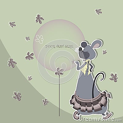Funny mouse in a skirt with a balloon Vector Illustration