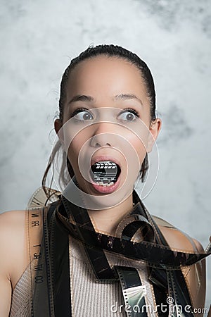 Funny movies young woman actress Stock Photo