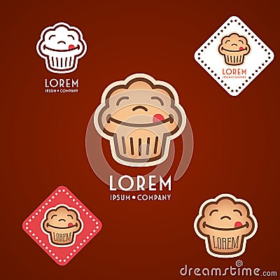 Funny muffin, cupcake cafe or bakery logo design, vector Vector Illustration