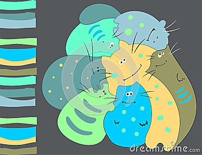 Funny multicolored cats. Vector Illustration