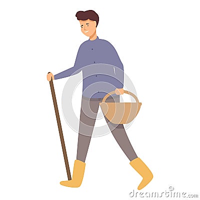 Funny mushroom picker icon cartoon vector. Smile character vacation Vector Illustration