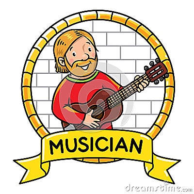 Funny musician or guitarist Profession ABC series Vector Illustration