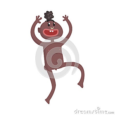 Funny naked black skinned man aborigine dancing ritual dance Vector Illustration