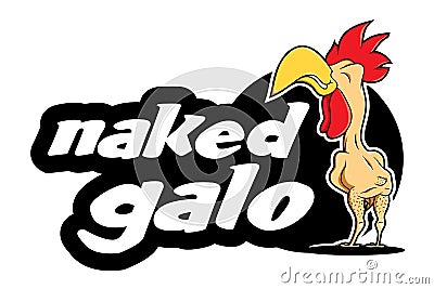 Funny naked rooster cock chicken logo food farm industry restaurant mascot fast food Vector Illustration
