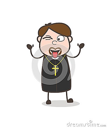 Funny Naughty Priest Stuck-Out Tongue Face Vector Stock Photo