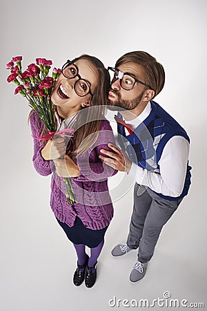Funny nerd couple Stock Photo