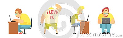Funny Nerd and Geek Man Character Computer Lover Vector Set Vector Illustration