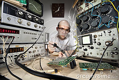 Funny nerd scientist Stock Photo