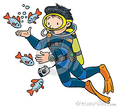 Funny oceanographer or diver Vector Illustration