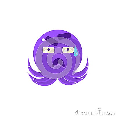 Funny Octopus In Cold Sweat Emoji Vector Illustration