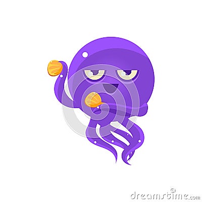 Funny Octopus Dancing With Castanets Emoji Vector Illustration