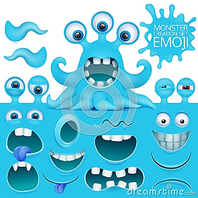 Funny octopus emoji monster character creation set Cartoon Illustration