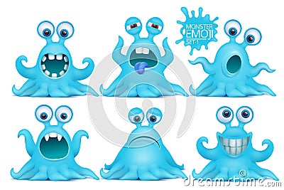 Funny octopus emoji monster character set Cartoon Illustration