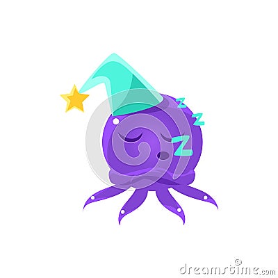 Funny Octopus Sleeping Emoji Vector Illustration