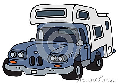 Funny old blue small caravan Vector Illustration