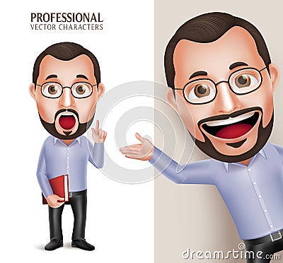 Funny Old Professor Teacher Man Vector Character Holding Book Vector Illustration