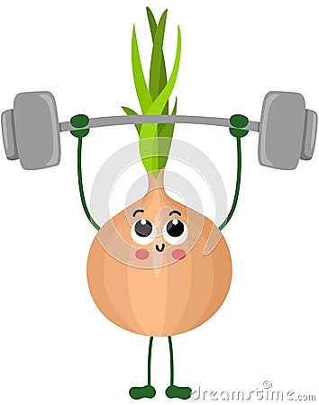 Funny onion mascot making gym Vector Illustration