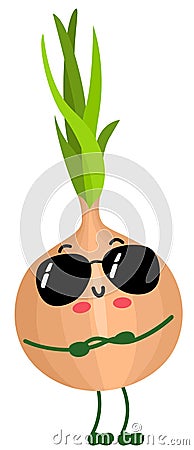 Funny onion mascot with sunglasses Vector Illustration