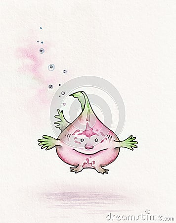 Funny onion shape fish Cartoon Illustration