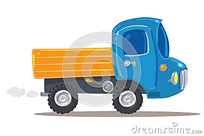Funny orange with blue truck Vector Illustration
