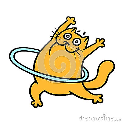 Funny orange cat aerobics with a hoop. Vector illustration Vector Illustration