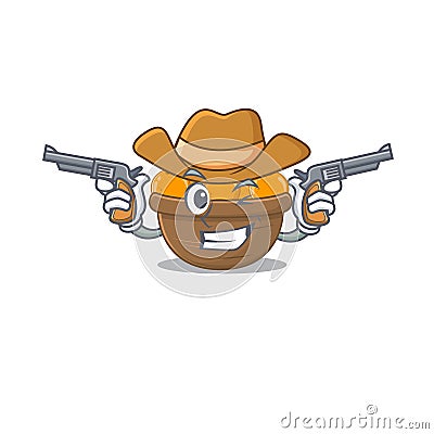 Funny orange fruit basket as a cowboy cartoon character holding guns Vector Illustration