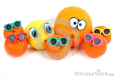 Funny orange, lemon, mandarins Stock Photo