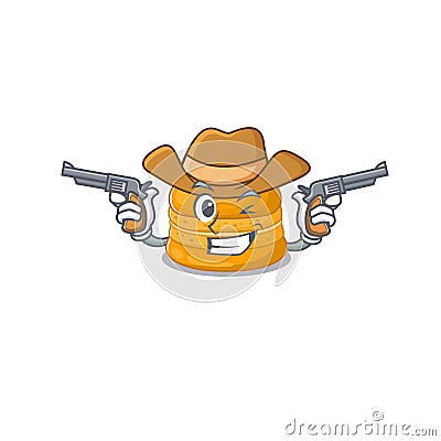 Funny orange macaron as a cowboy cartoon character holding guns Vector Illustration