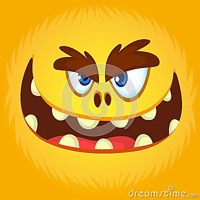 Funny Orange Monster Face. Vector illustration. Halloween cartoon monster. Vector Illustration