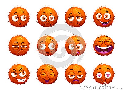 Funny orange round characters set. Vector Illustration